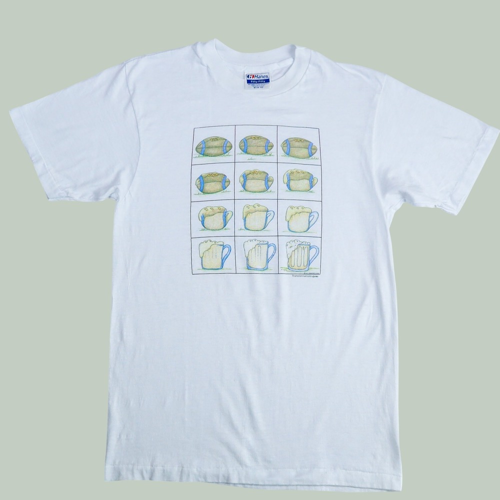 Vintage 80s Hanes T-Shirt Transformations 1985 Football Beer Paper Thin Tee Med